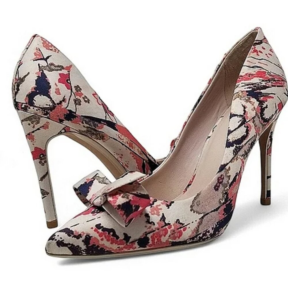 Store Display New TED BAKER  Natural Floral Print Bow Pump Heels  37.5/7.5M